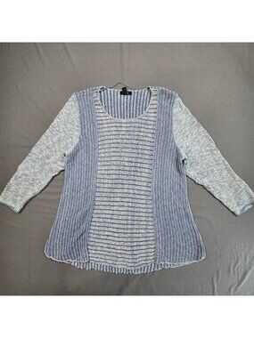 Style & Co 3X Knit Tunic Sweater Blue/White Striped Lightweight Long Sleeve